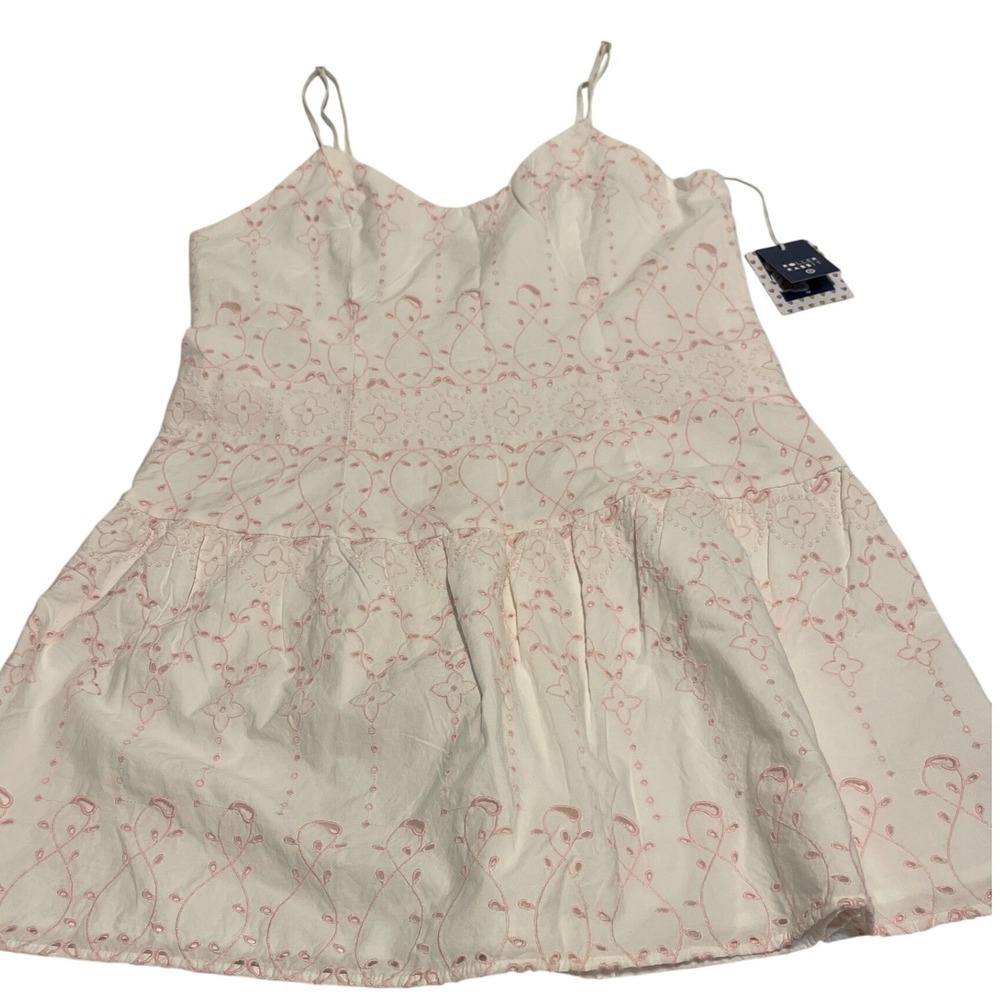 Roller Rabbit Dress Women L White Cotton Eyelet Embroidered Boho Mini New